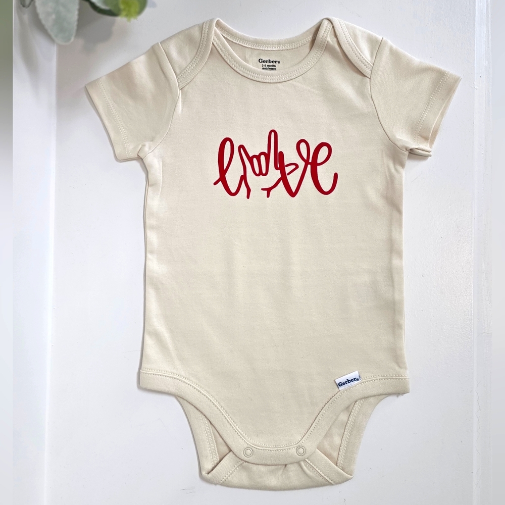Premium Natural Bodysuit with Love ILY Sign Language Design